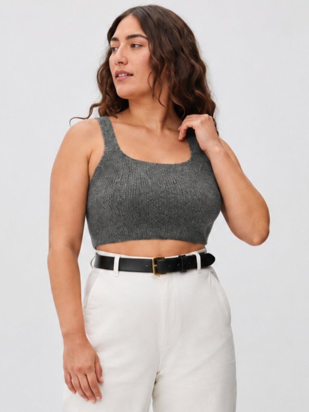 Everlane The Cozy-Stretch Tank Dark Grey Wool Yak Blend Knit Top L NWT